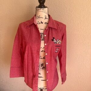 Vintage Disney S.S Mickey Red Chambray Button Down Shirt